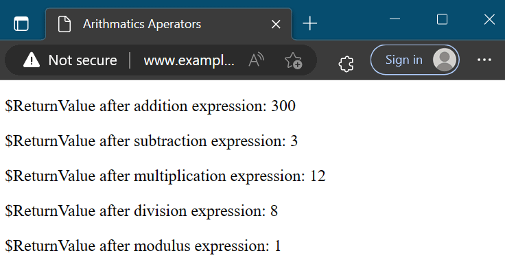 Results of arithmetic expressions