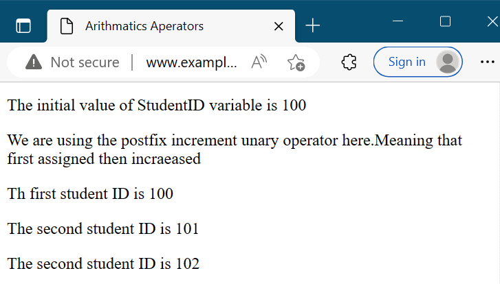 postfix increment unary operator web view