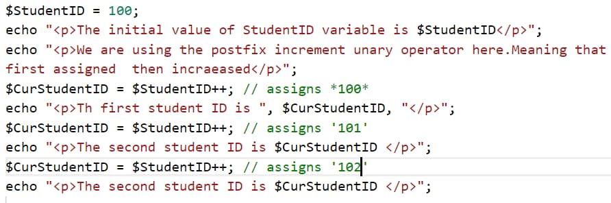postfix increment unary operator