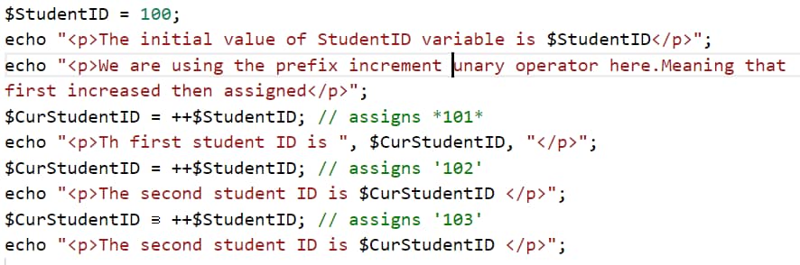prefix increment unary operator