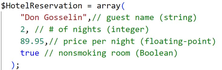 Array Elements with different data types
