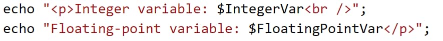 Intiger And Floating Point Numbers echo Statement