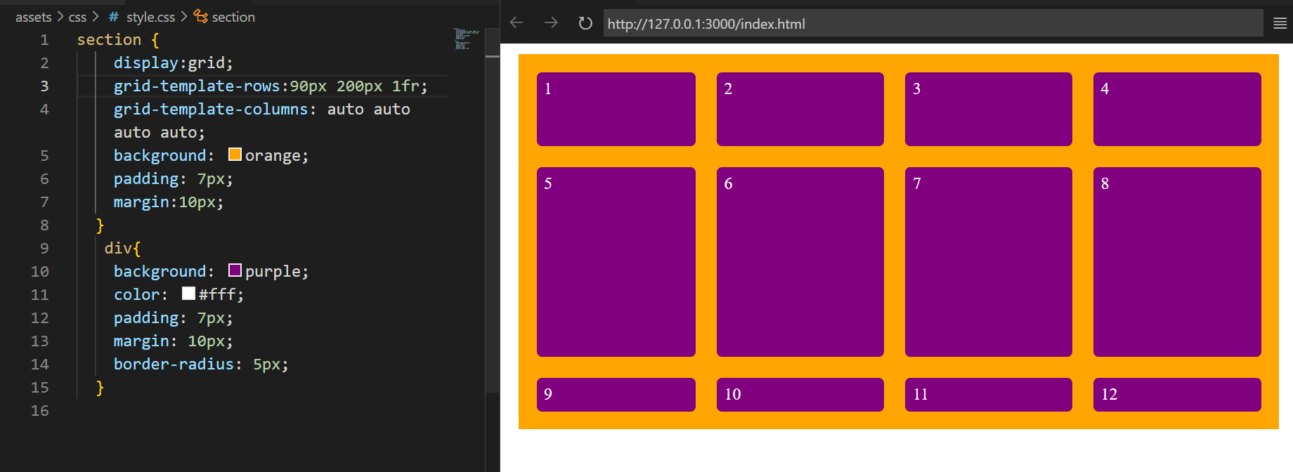 Three Rows and Four Columns Grid Container